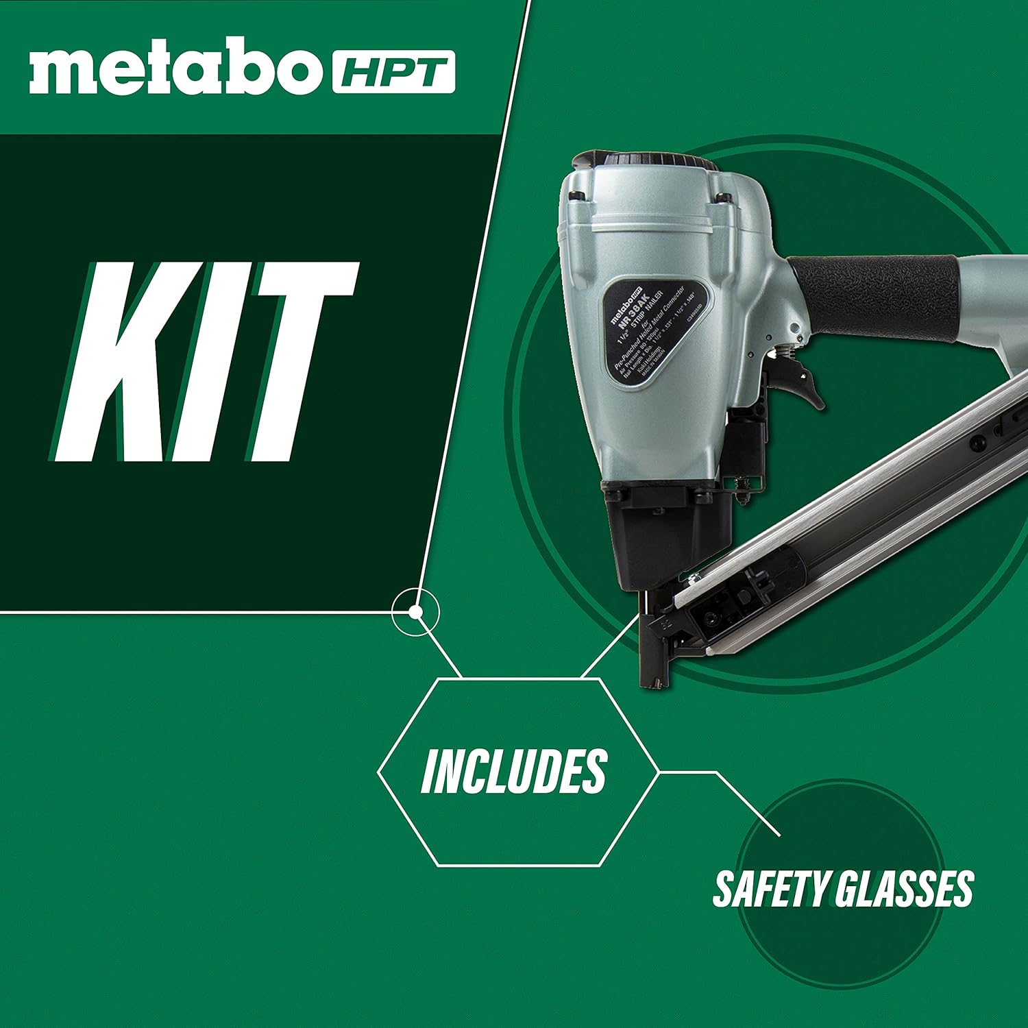 Metabo HPT Metal Connector Nailer | Pro Preferred Brand of Pneumatic Nailers | 36 Degree Magazine | Accepts up to 1-1/2-Inch Nails | Ideal for Fastening Metal Connectors to Wood | NR38AK