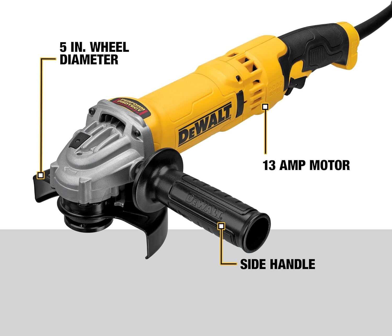 DEWALT Angle Grinder Tool, 4-1/2-Inch to 5-Inch, Trigger Switch (DWE43113), Black,yellow,grey