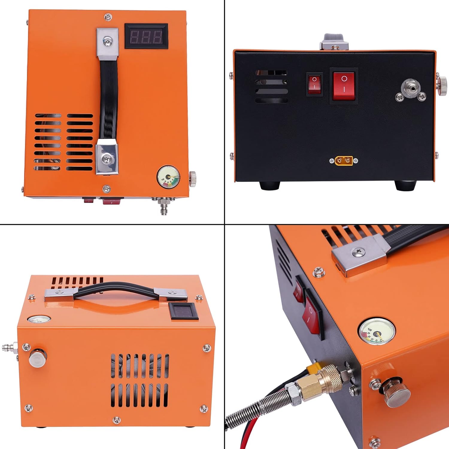 PCP Compressor,Air Gun High Pressure Pump Transformer 4500psi 12V High Pressure Air Compressor Built-in Transformer Portable High Pressure Pump Fan Cooling (Orange)