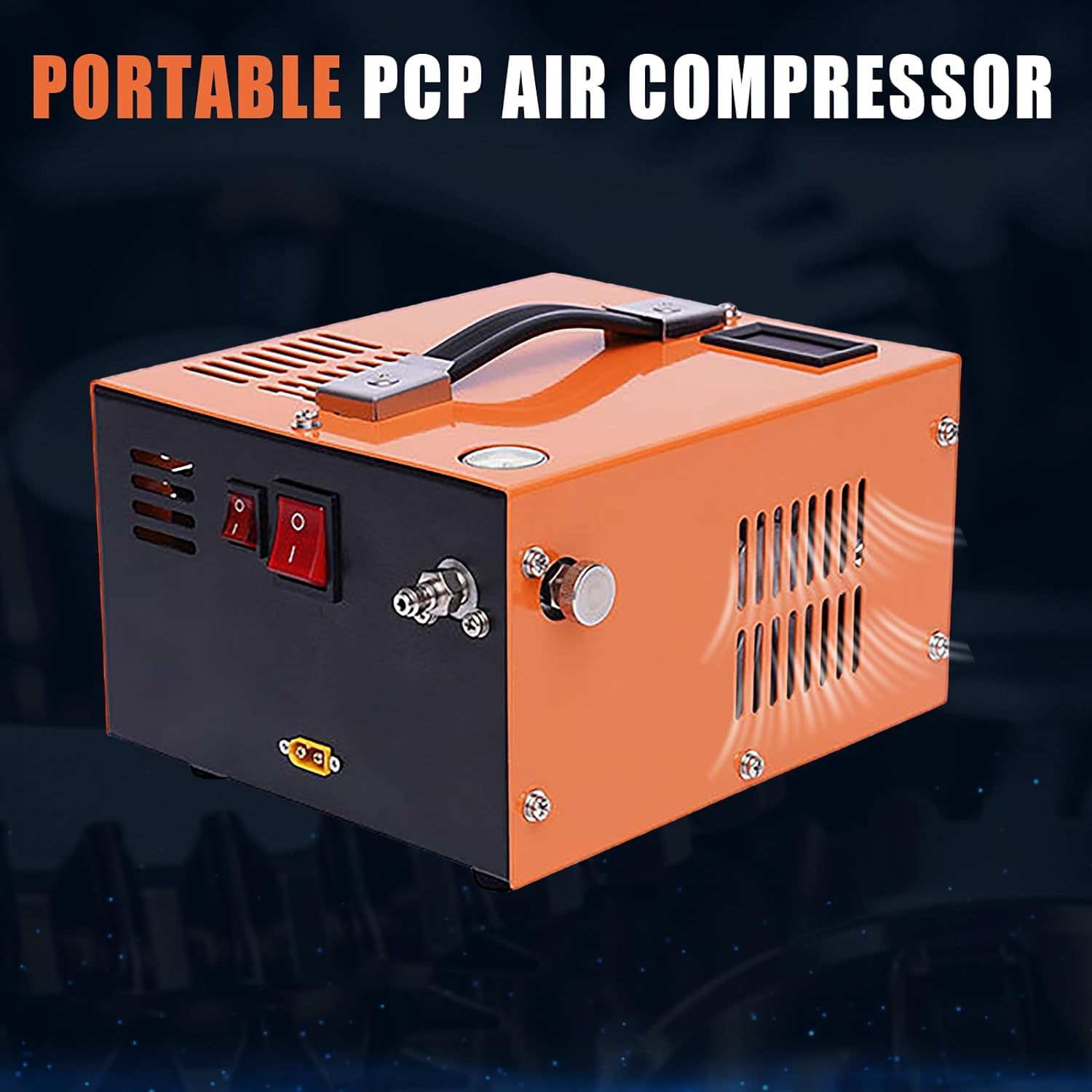 PCP Compressor,Air Gun High Pressure Pump Transformer 4500psi 12V High Pressure Air Compressor Built-in Transformer Portable High Pressure Pump Fan Cooling (Orange)