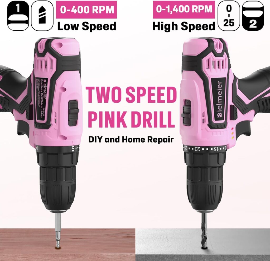 Bielmeier 12V Pink Cordless Drill Kit for Women - Essential Tools for DIY and House Projects, Ladies Tool Set with Pink Accessories, Perfect for Home Maintenance and Crafting