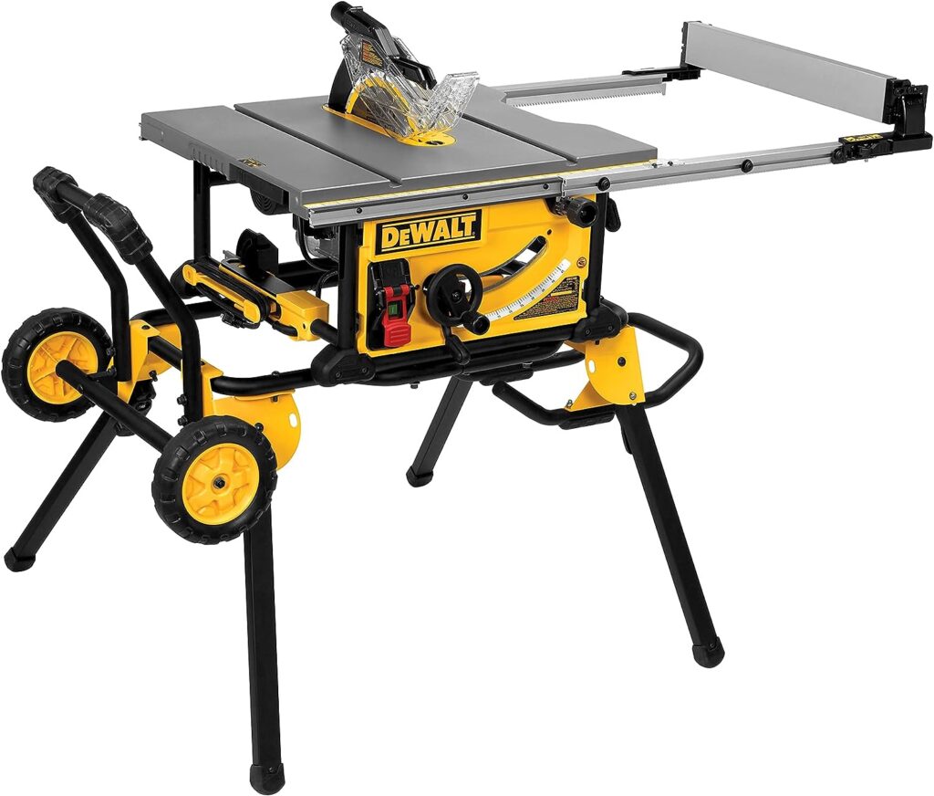 DEWALT Table Saw, 10 Inch, 32-1/2 Inch Rip Capacity, 15 Amp Motor, With Rolling/Collapsible Stand (DWE7491RS)