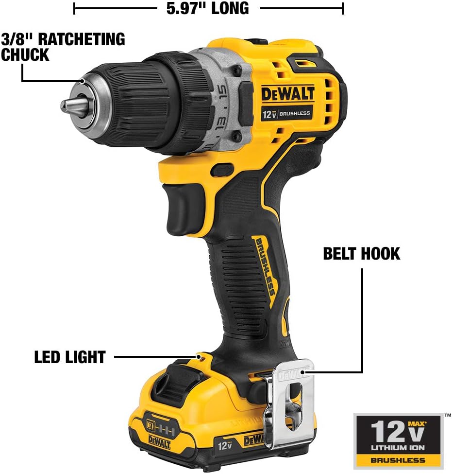 DEWALT XTREME 12V MAX* Cordless Drill / Driver Kit, 3/8-Inch (DCD701F2)