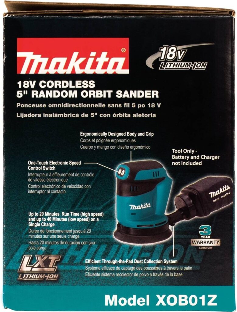 Makita XOB01Z 18V LXT® Lithium-Ion Cordless 5 Random Orbit Sander, Tool Only