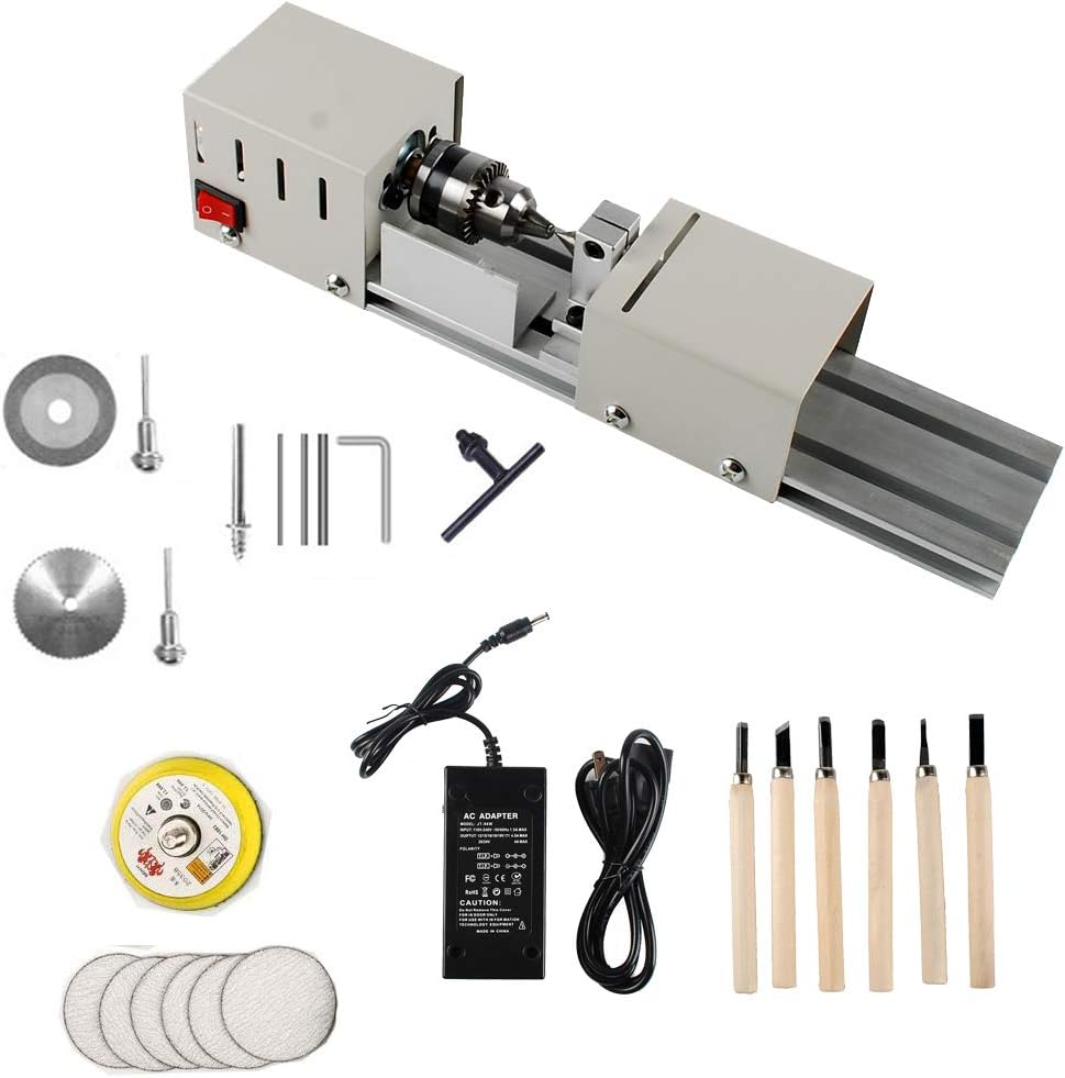 BAENRCY Mini Lathe Machine 12V-24VDC 96W Mini Wood Lathe Milling Accessories for DIY Woodworking Wood Drill Rotary Tool (Group 2)