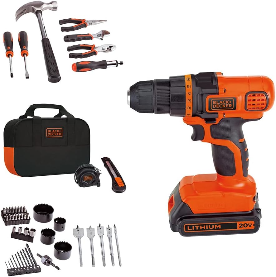 BLACK+DECKER 20V Max Drill  Home Tool Kit, 68 Piece (LDX120PK)