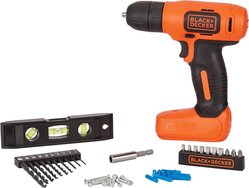 BLACK+DECKER 8V MAX* Cordless Drill + 43 pc. Home Decor Project Kit (BDCD8HDPK)