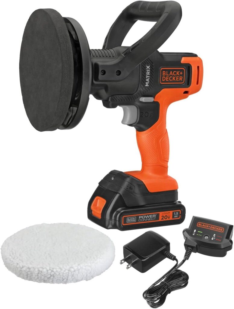 BLACK+DECKER MATRIX 20V MAX Buffer Kit, For Cars, Floors and Furniture, 3500 RPM, Battery  Charger Included, Orange (BCBMT120C1FF)