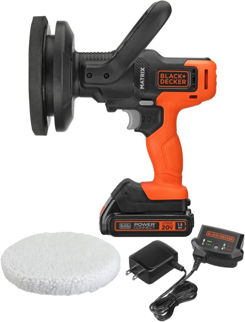 BLACK+DECKER MATRIX 20V MAX Buffer Kit, For Cars, Floors and Furniture, 3500 RPM, Battery  Charger Included, Orange (BCBMT120C1FF)