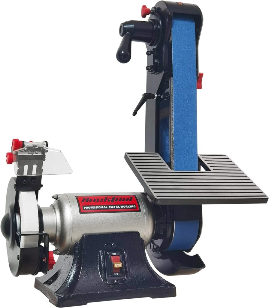 Bucktool Combo 2 x 42 Belt Sander 6 Bench Grinder, Knife Sharpener with Large Work Table BG2600 Upgraded Model