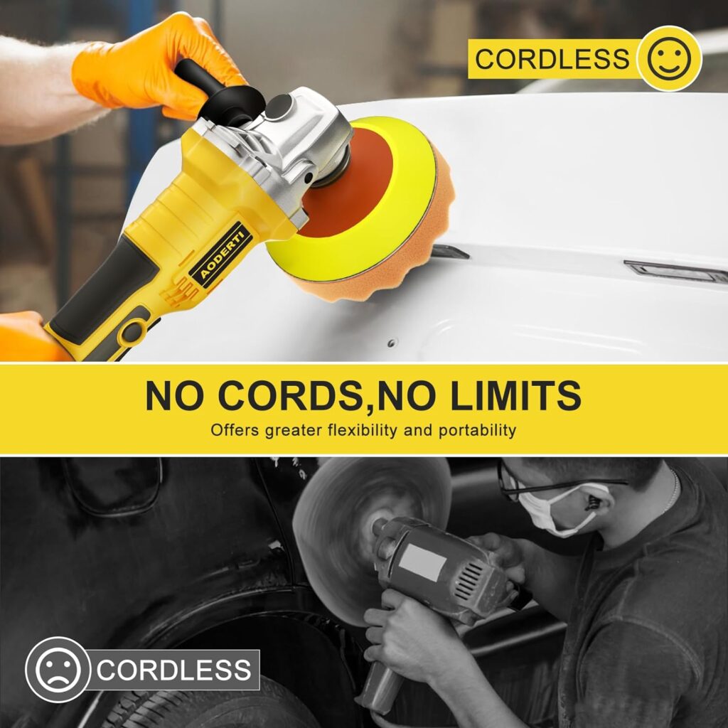 Cordless Buffer Polisher for DEWALT 20V Max Battery, 5000-10000RPM Variable Speed Brushless Motor Car Buffer, Lightweight  Low Noise, Rotary Polisher for Boat, Car Polishing and Waxing (Tool Only)