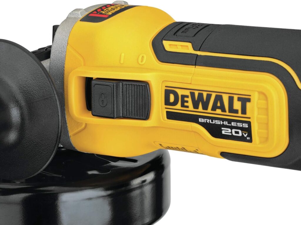 DEWALT 20V MAX* XR Angle Grinder with Kickback Brake, Slide Switch, 4-1/2-Inch, Tool Only (DCG405B)