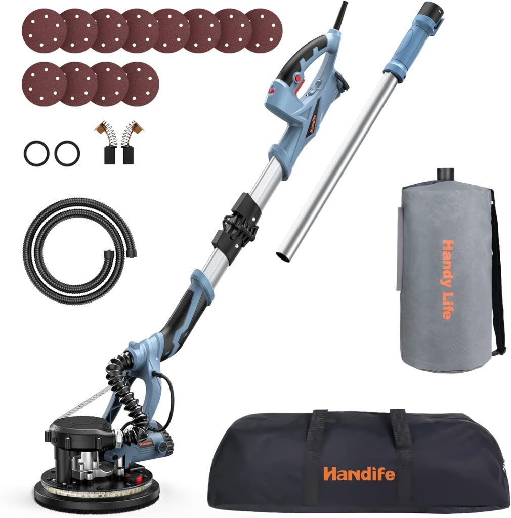 Handife Drywall Sander 800W 7A Drywall Sander with Vacuum Auto Dust Collection, Variable Speed 800-1800RPM Drywall Power Sander with Double-Deck LED Lights, Extendable Handle, Carrying Bag