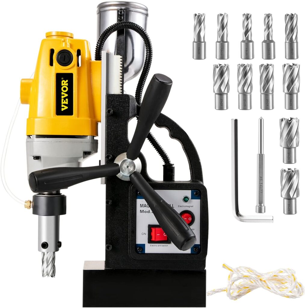 Mophorn 1100W Magnetic Drill Press with 1-1/2 Inch (40mm) Boring Diameter MD40 Magnetic Drill Press Machine 2810 LBS Magnetic Force Magnetic Drilling System 670 RPM with 11 Pcs HSS Annular Cutter Kit