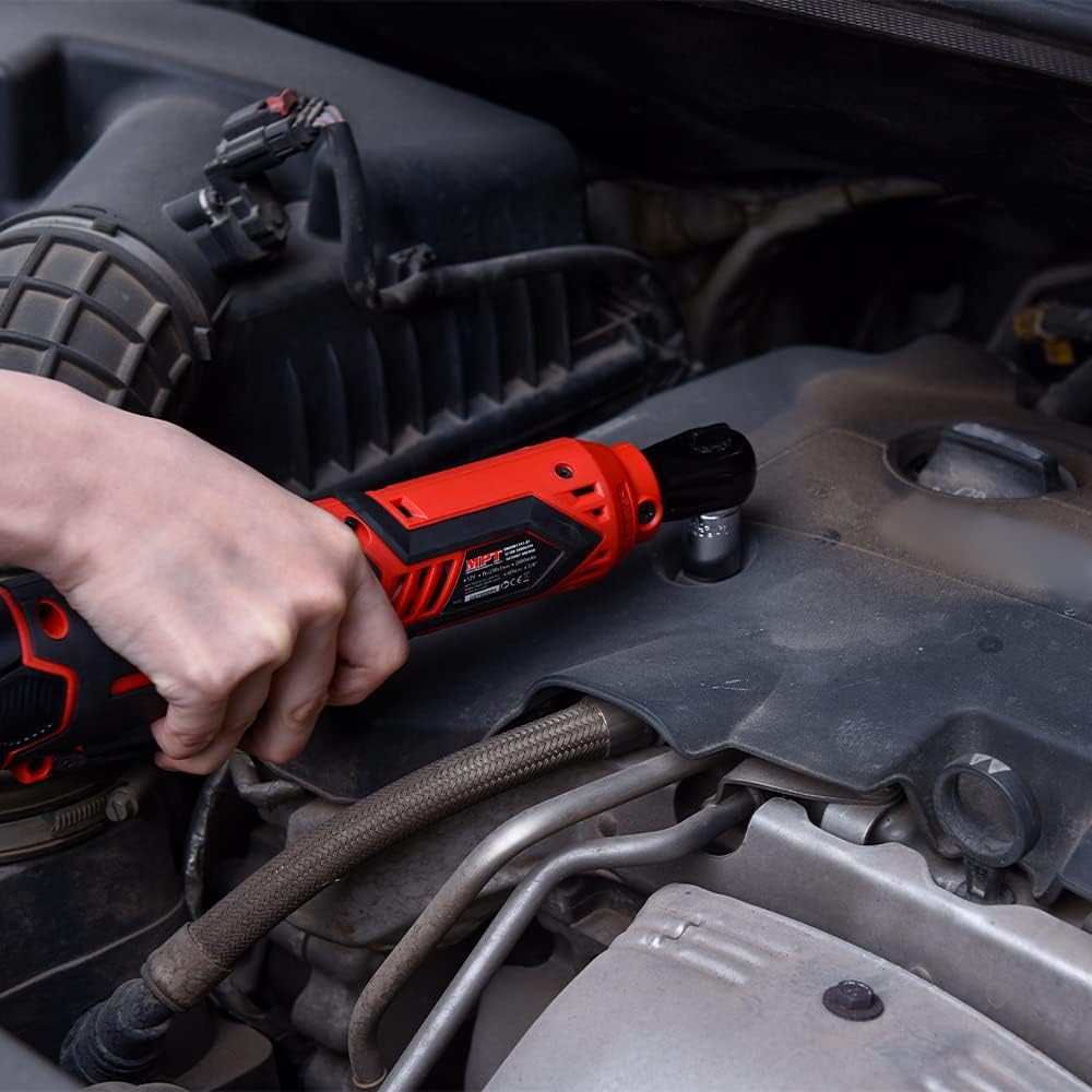 MPT Cordless Power Ratchet Wrench Set - 12V 3/8 40Nm Impact Ratchet - Electric Socket Wrench - Battery Powered with 1 Hour Fast Charger, 7 Sockets and 1/4 Adaptor