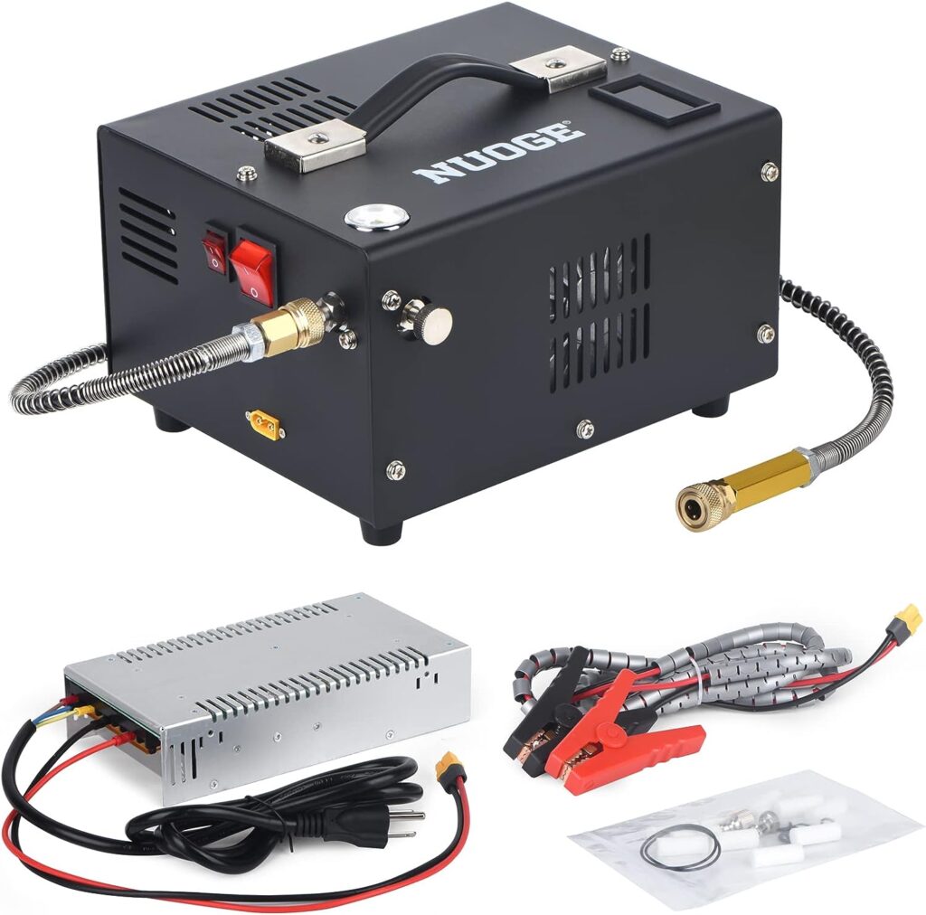 NUOGE Pcp Air Compressor,4500Psi 30Mpa Powered by Car 12V DC or Home 110V AC W/Converter Paintball/Scuba Tank Compressor Pump