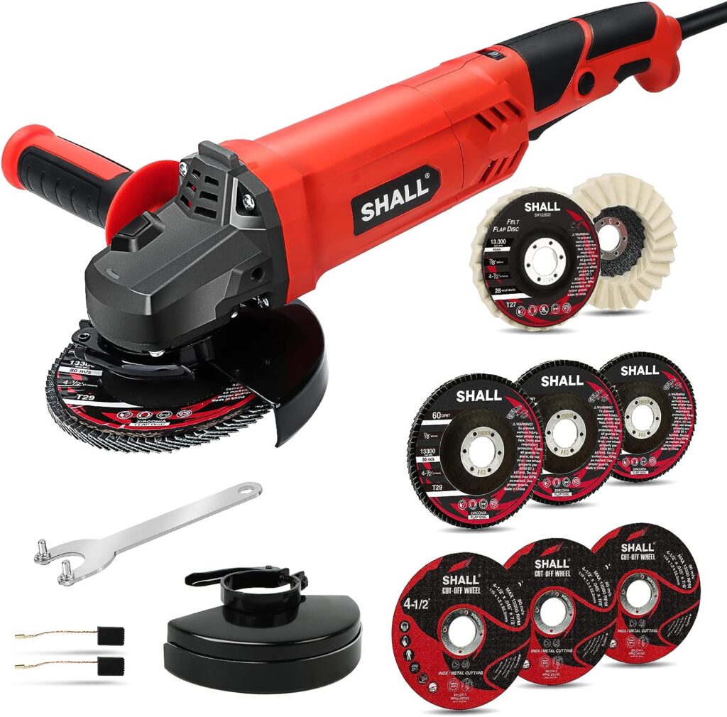 SHALL Angle Grinder Tool 7.5Amp 4-1/2 Inch, 6-Variable-Speed Grinders Power Tools, Electric Metal Grinder 12000 RPM w/ 2 Safety Guards, Cutting Wheels, Flap Discs, Non-Slip Handle for Metal/Wood