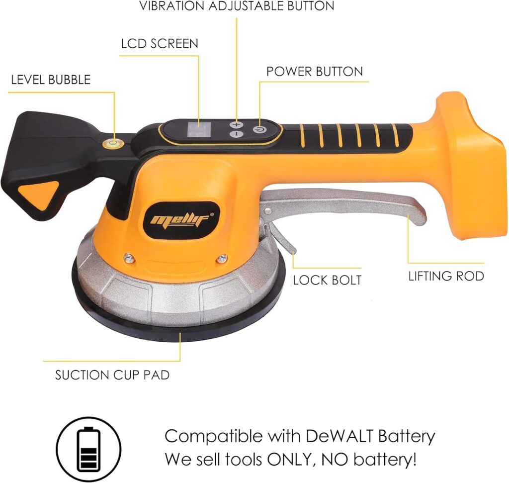 Tile Vibration Leveling Machine, for Dewalt 20V Max Battery (Battery NOT Included) Tiler Vibrator Tool with Ten Adjustable Speed  Suction Cup  Digital Display  Lock Design for Floor | Tile | Wall