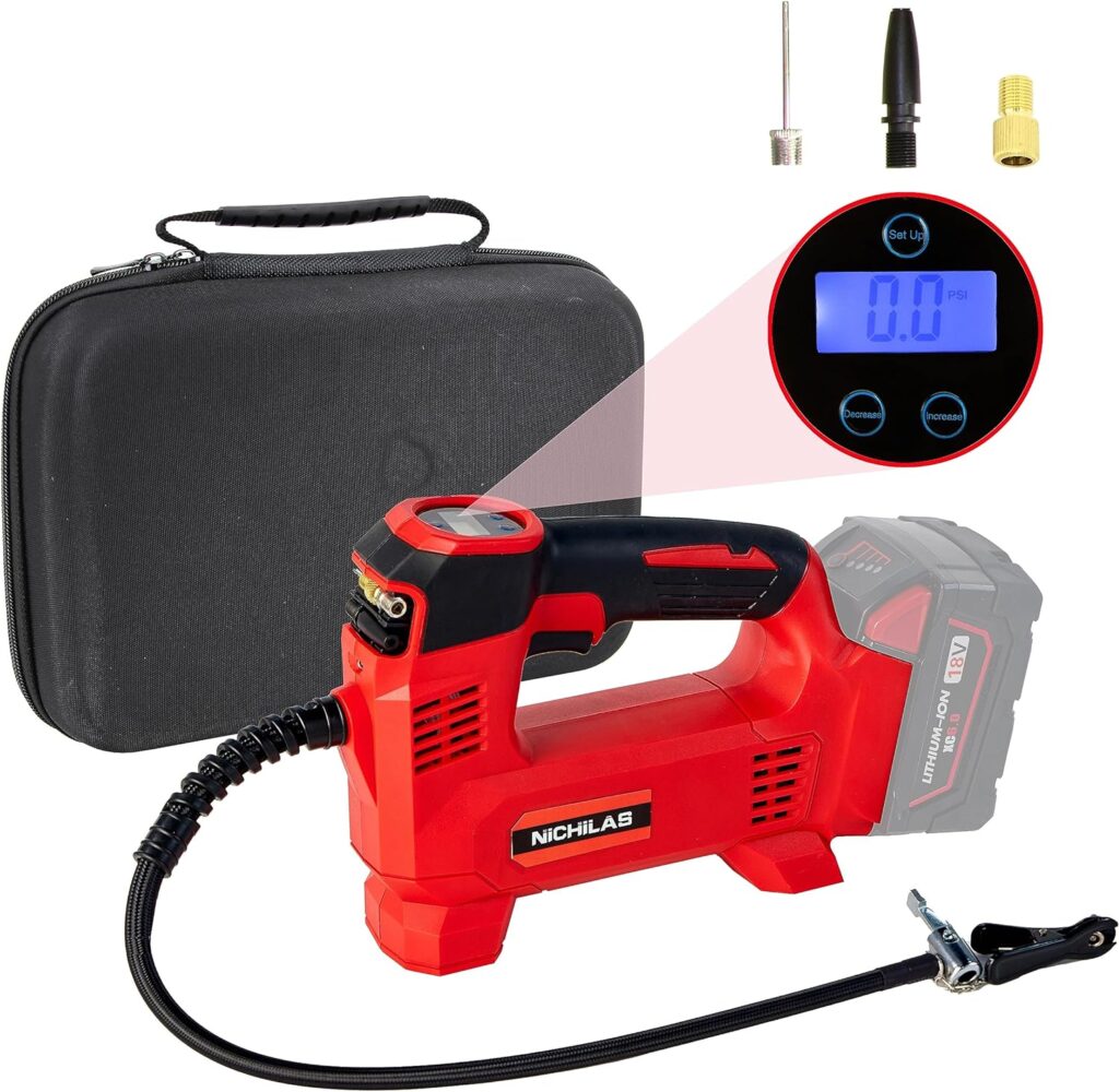 Tire Inflator for Milwaukee M18 Battery Auto Portable Air Compressor Pump with LCD Screen Fixed Value Setting for Car, Motorcycles, Bikes, Balls (No Battery)