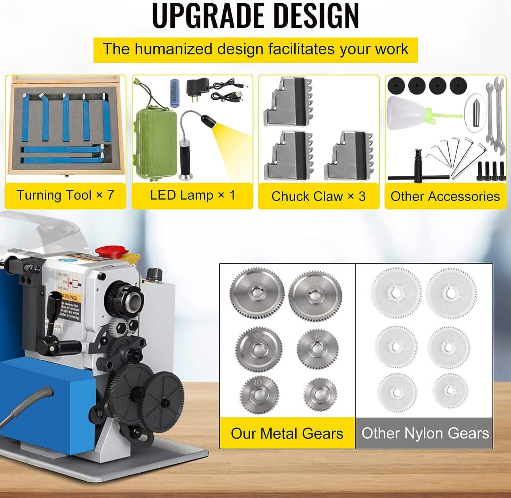 VEVOR Mini Metal Lathe, 7x14 Benchtop Metal Lathe, 550W Variable Speed 2250 RPM Metal Lathe, with 3-jaw Chuck Mini Lathe Machine, Precision Mini Lathe w/Tool Box Digital Display for Metal Turning