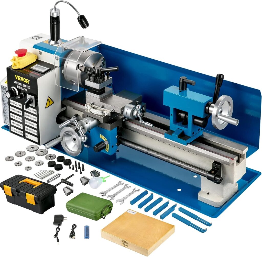 VEVOR Mini Metal Lathe, 7x14 Benchtop Metal Lathe, 550W Variable Speed 2250 RPM Metal Lathe, with 3-jaw Chuck Mini Lathe Machine, Precision Mini Lathe w/Tool Box Digital Display for Metal Turning