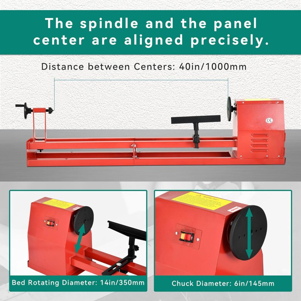 YITAHOME Update Wood Lathe 400W 14 x 40, Power Wood Turning Lathe, Mini Lathe Adjustable 4 Speed 1100/1600/2300/3400RPM with 5 Chisels + 4 Wrenches + 1 Manual, Lathe Machine Tools