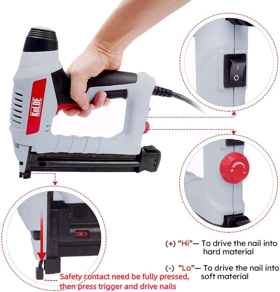 KeLDE Electric Nail Gun Kit, 120V Power Brad Nailer with Adjustable Power Knob, Includes 1500pc Brad Nails, 15/20/25/32mm