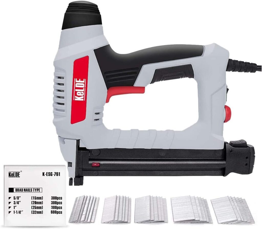 KeLDE Electric Nail Gun Kit, 120V Power Brad Nailer with Adjustable Power Knob, Includes 1500pc Brad Nails, 15/20/25/32mm