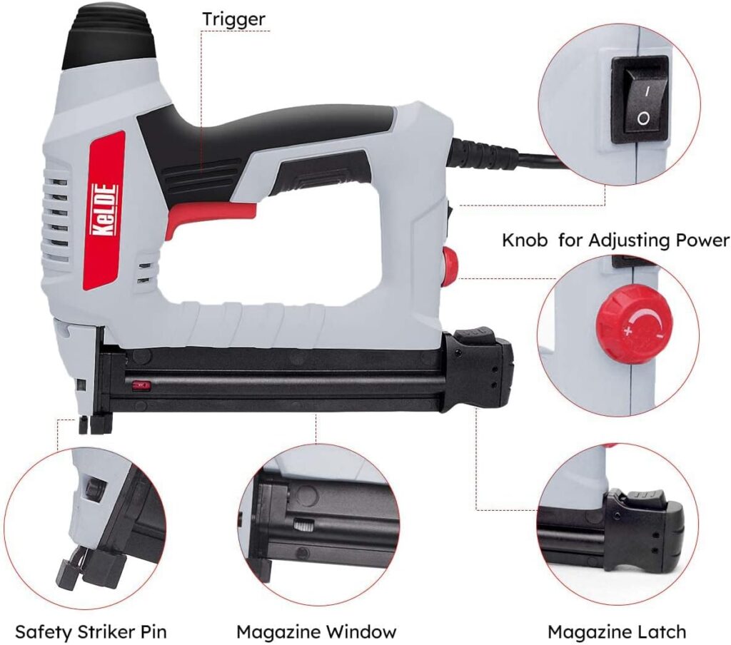 KeLDE Electric Nail Gun Kit, 120V Power Brad Nailer with Adjustable Power Knob, Includes 1500pc Brad Nails, 15/20/25/32mm