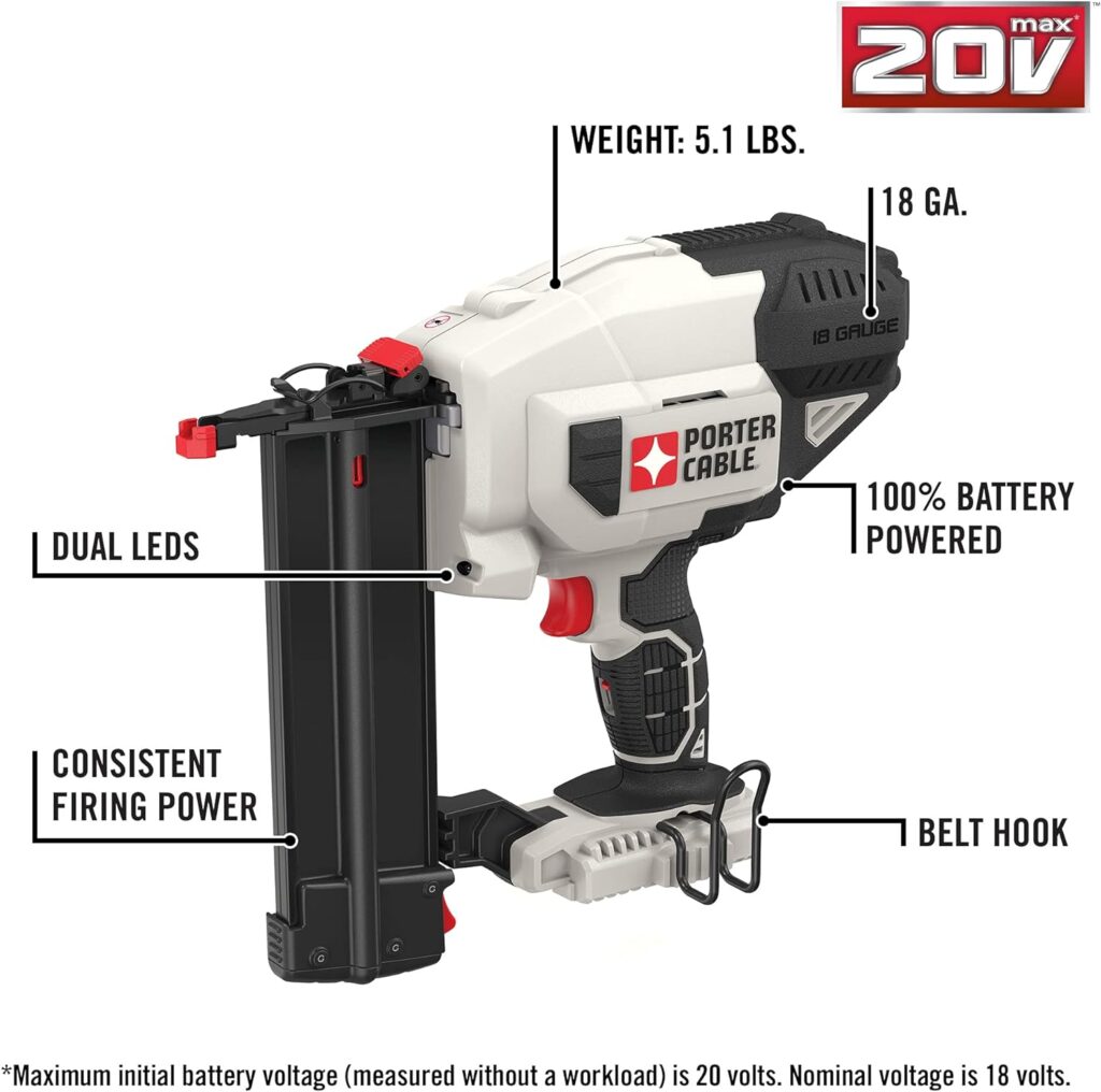 PORTER-CABLE 20V MAX* Cordless Brad Nailer, 18GA, Tool Only (PCC790B)